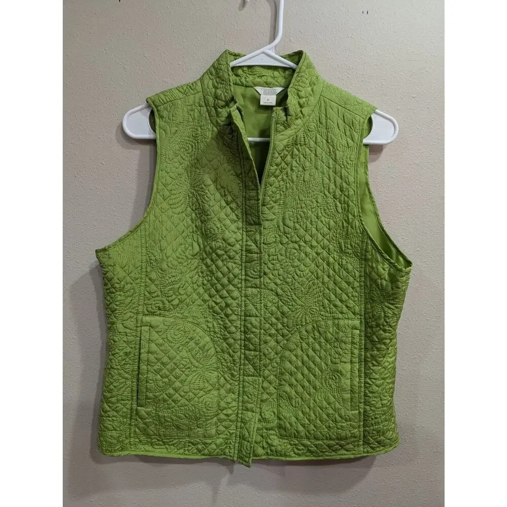 Women lime green quilted outer zipped vest by Christopher & Banks size M